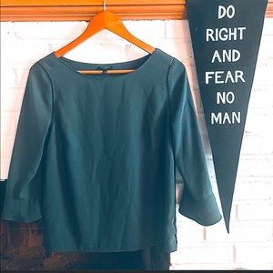 Talbots Petite 3/4 sleeve Hunter Green Blouse with crochet detail at shoulder